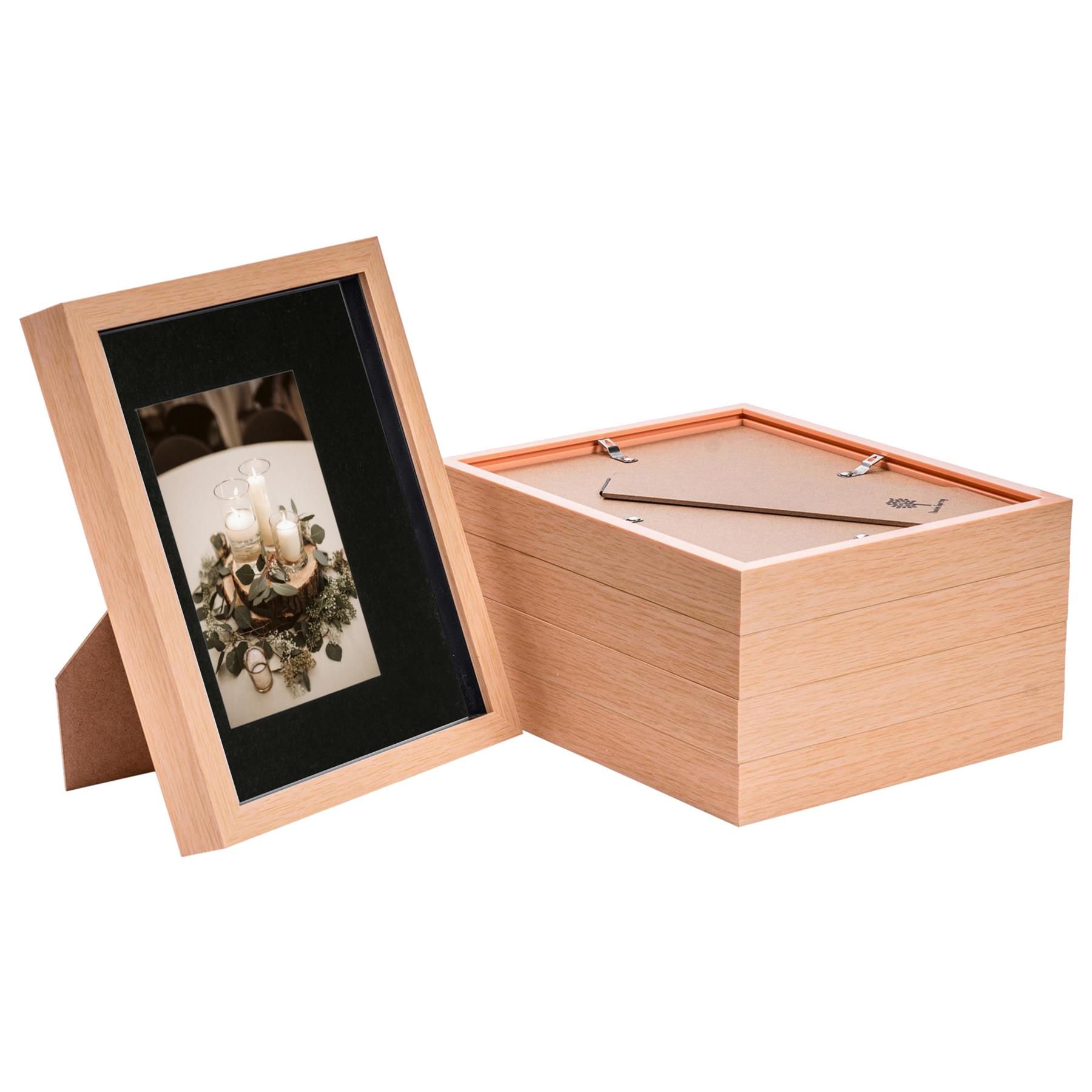 Nicola Spring 3D Box Photo Frames - 8 x 10" with 4 x 6" Mount - White Mount - Pack of 5 in Light Brown