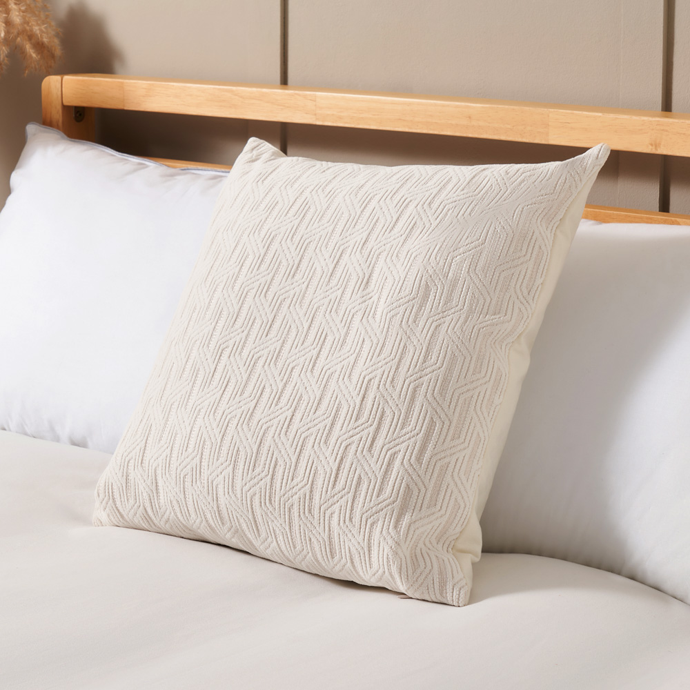 Geo Cushion With Lurex Yarn, White