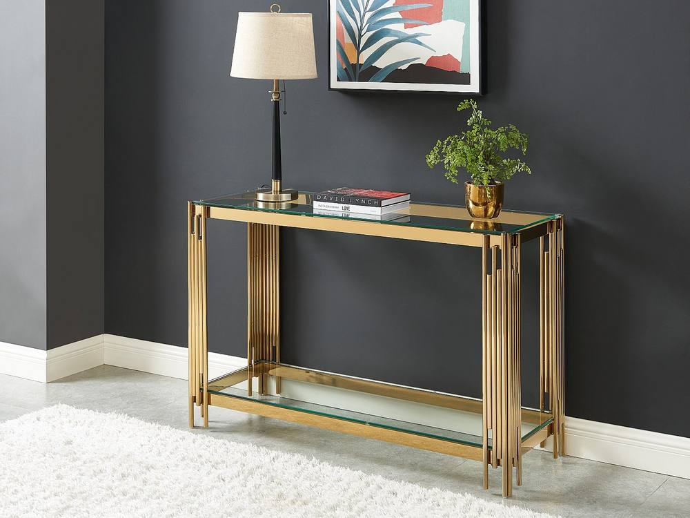 Vente-unique 1 - Shelf Side Table - Tempered Glass & Stainless Steel - Gold