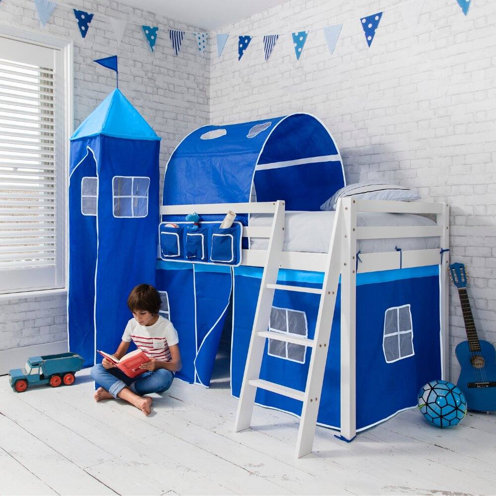 Nöa and Nani Moro Cabin Bed with Ladder and Blue Tent, Tower & Tunnel in White