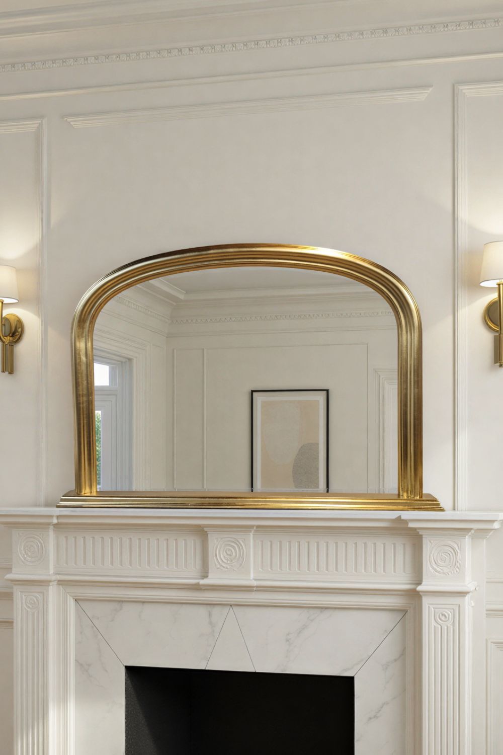 Yearn Mirrors Overmantle Arched Contemporary Mirror Gold 112(w)x77cm(h) in Metallic Gold