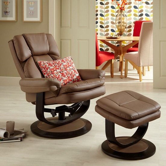 Cosimo Recliner Chair In Latte Bonded Leather With Footstool