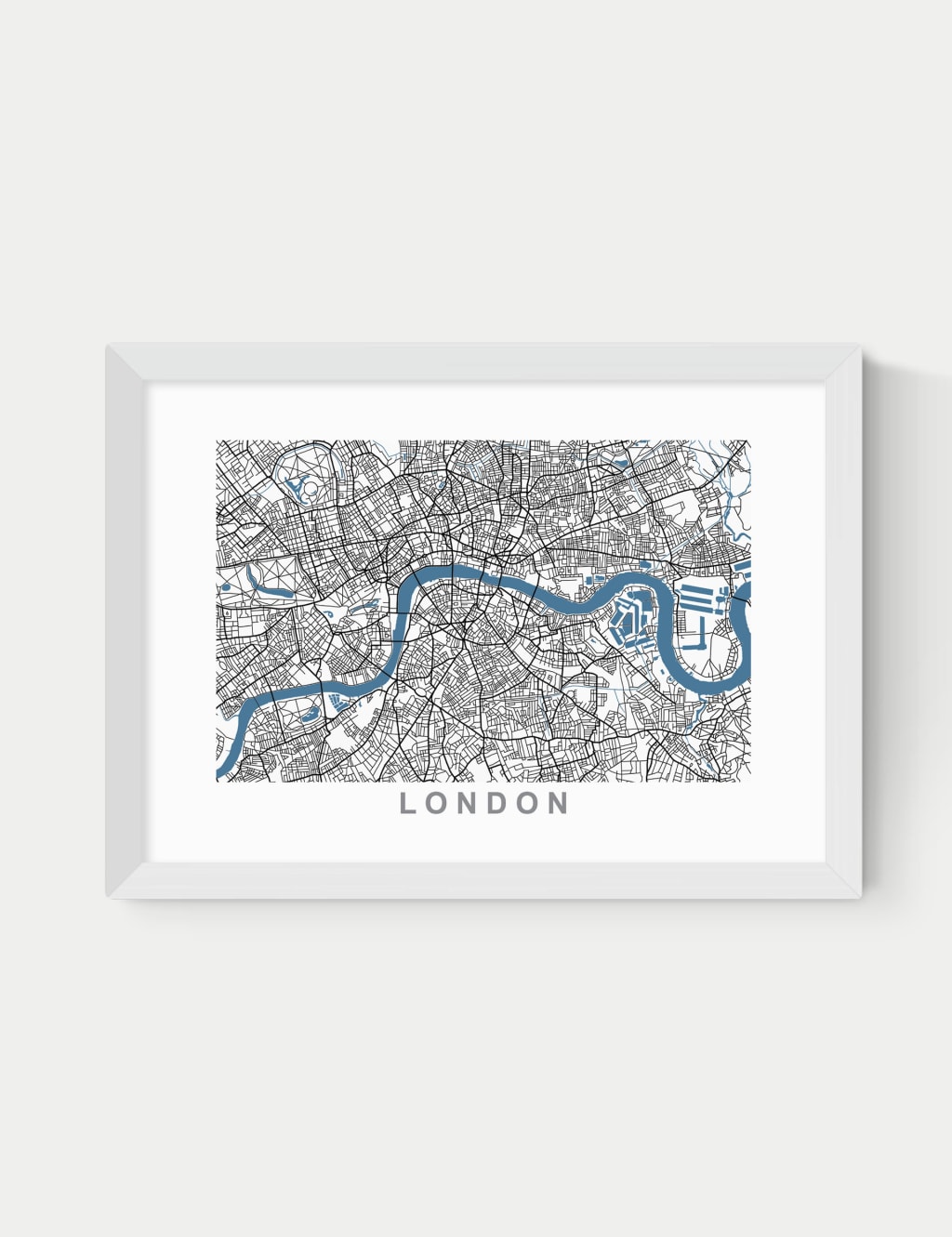 East End Prints London Map Framed Art White