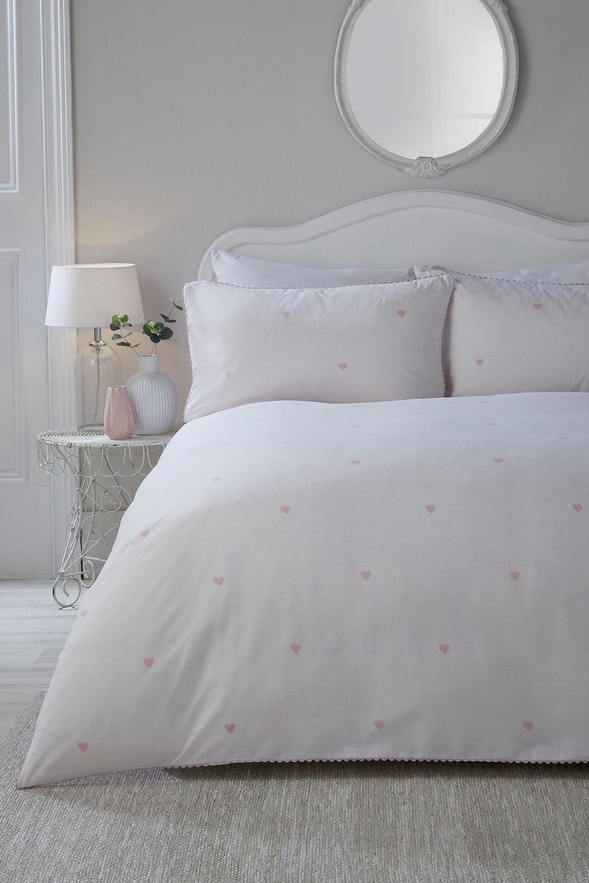 Serene 'Decorative Heart' Soft Touch Duvet Cover Set in Light Pink