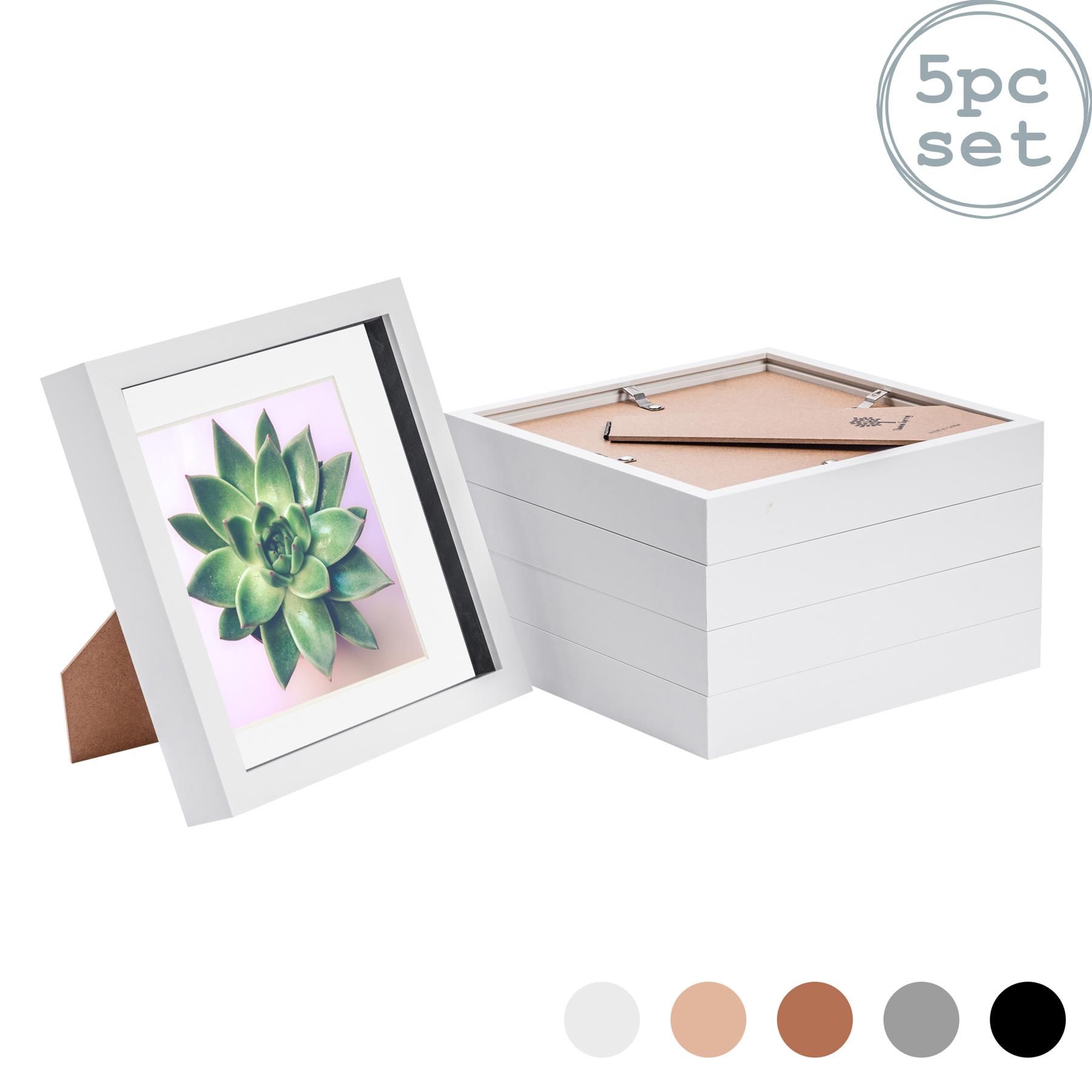 Nicola Spring 3D Box Photo Frames - 8 x 8" with 6 x 6" Mount - Grey Mount - Pack of 5 in White