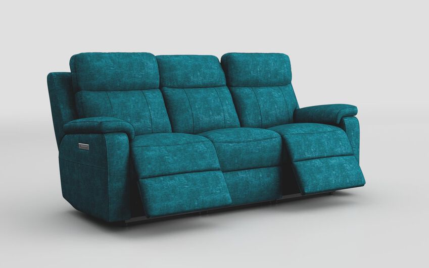 Blue Fabric Calboli 3 Seater Power Recliner Sofa with Power Head Tilt & Lumbar