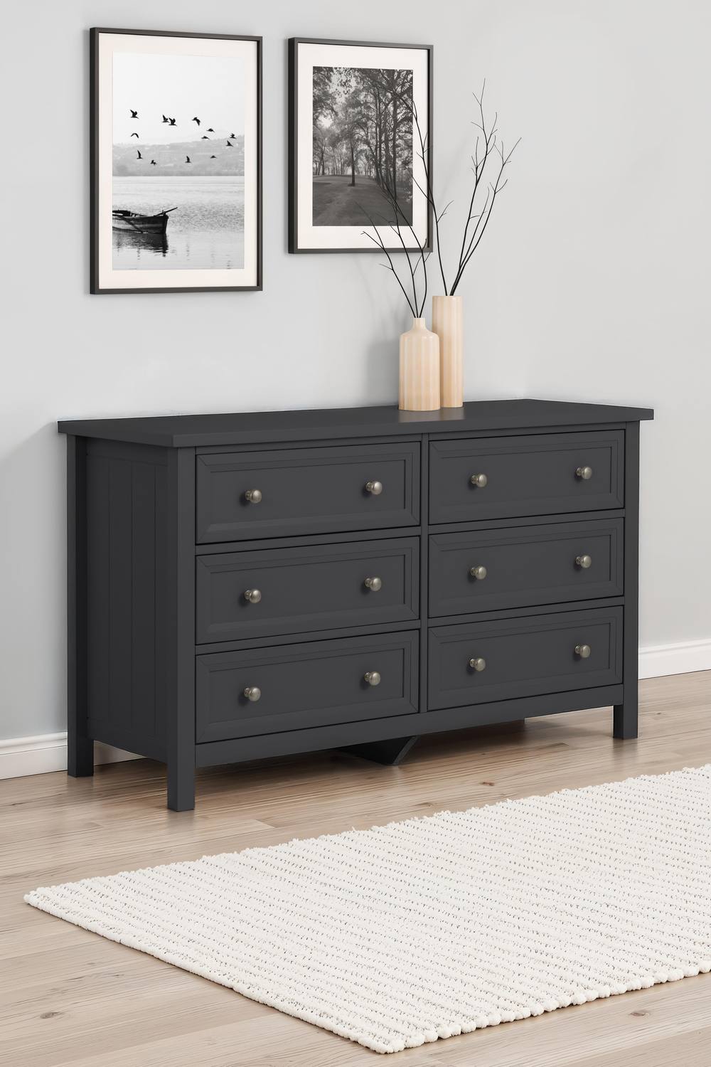 Julian Bowen Maine 6 Drawer Wide Chest in Dark Grey