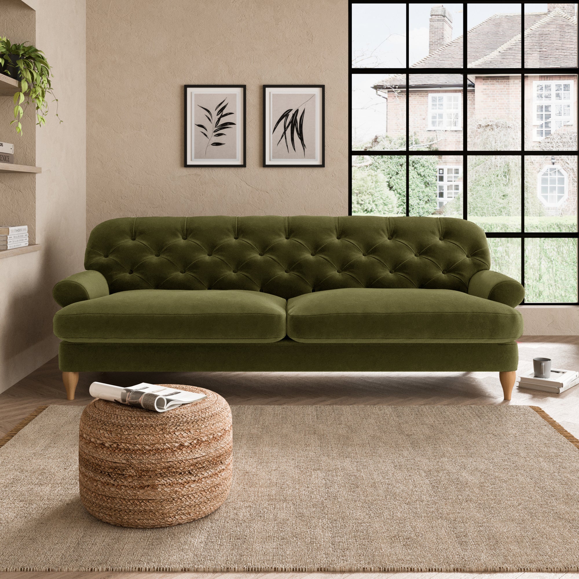 Canterbury Luxury Velvet 4 Seater Sofa Luxury Velvet Olive