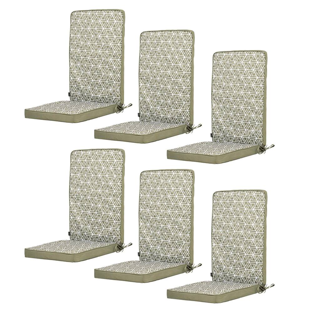 icon 6-Pack Outdoor Garden Seat Pads, Geometric Pattern in Olive