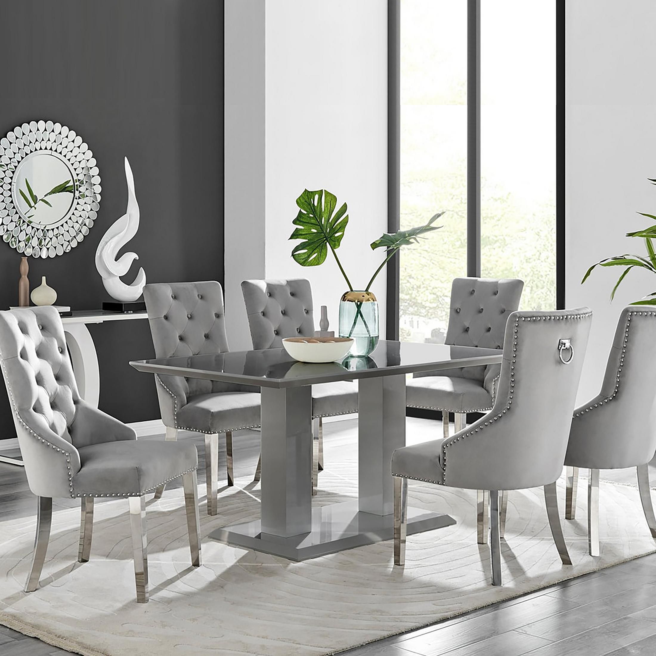 FurnitureboxUK Imperia 6 Grey Dining Table & 6 Velvet Belgravia Chairs