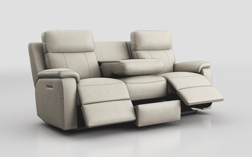 White Calboli 3 Seater Power Recliner Sofa with Power Head Tilt, Lumbar, Drawer & Table