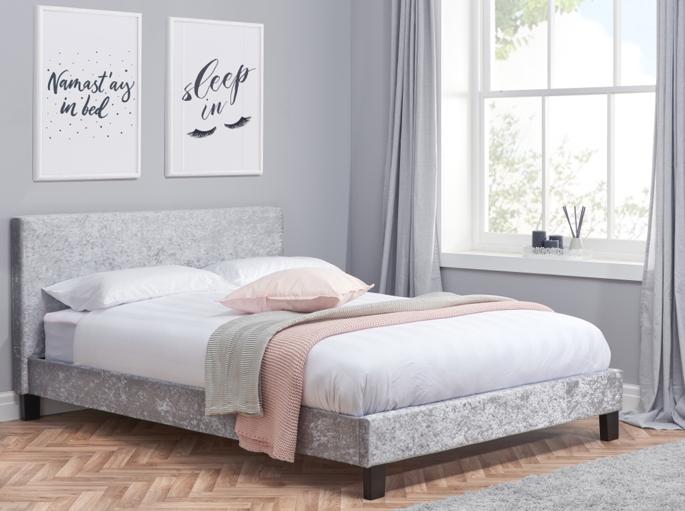 Berlin Steel Crushed Velvet Fabric Bed - 4ft Small Double