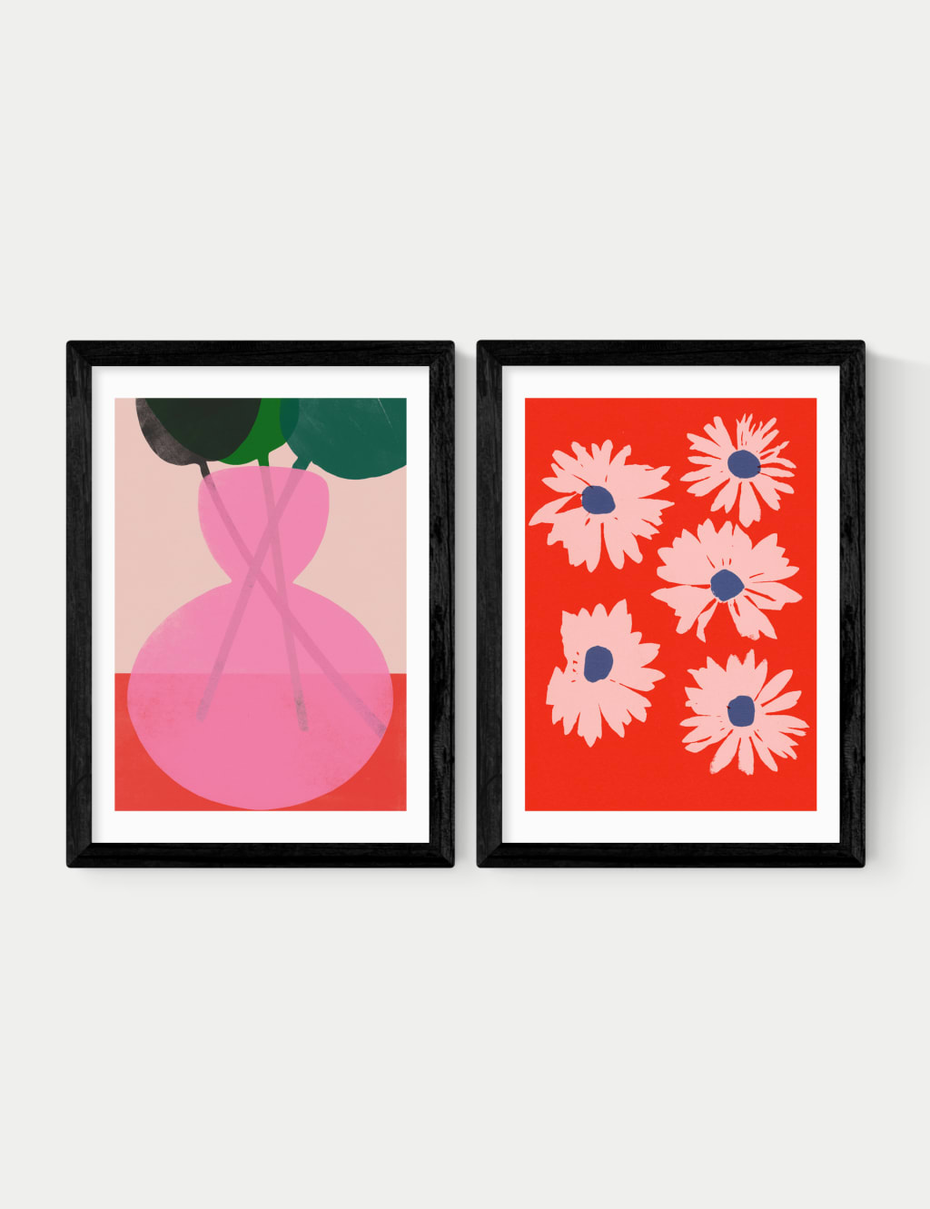East End Prints Red & Pink Floral Twin Set Framed Art Black