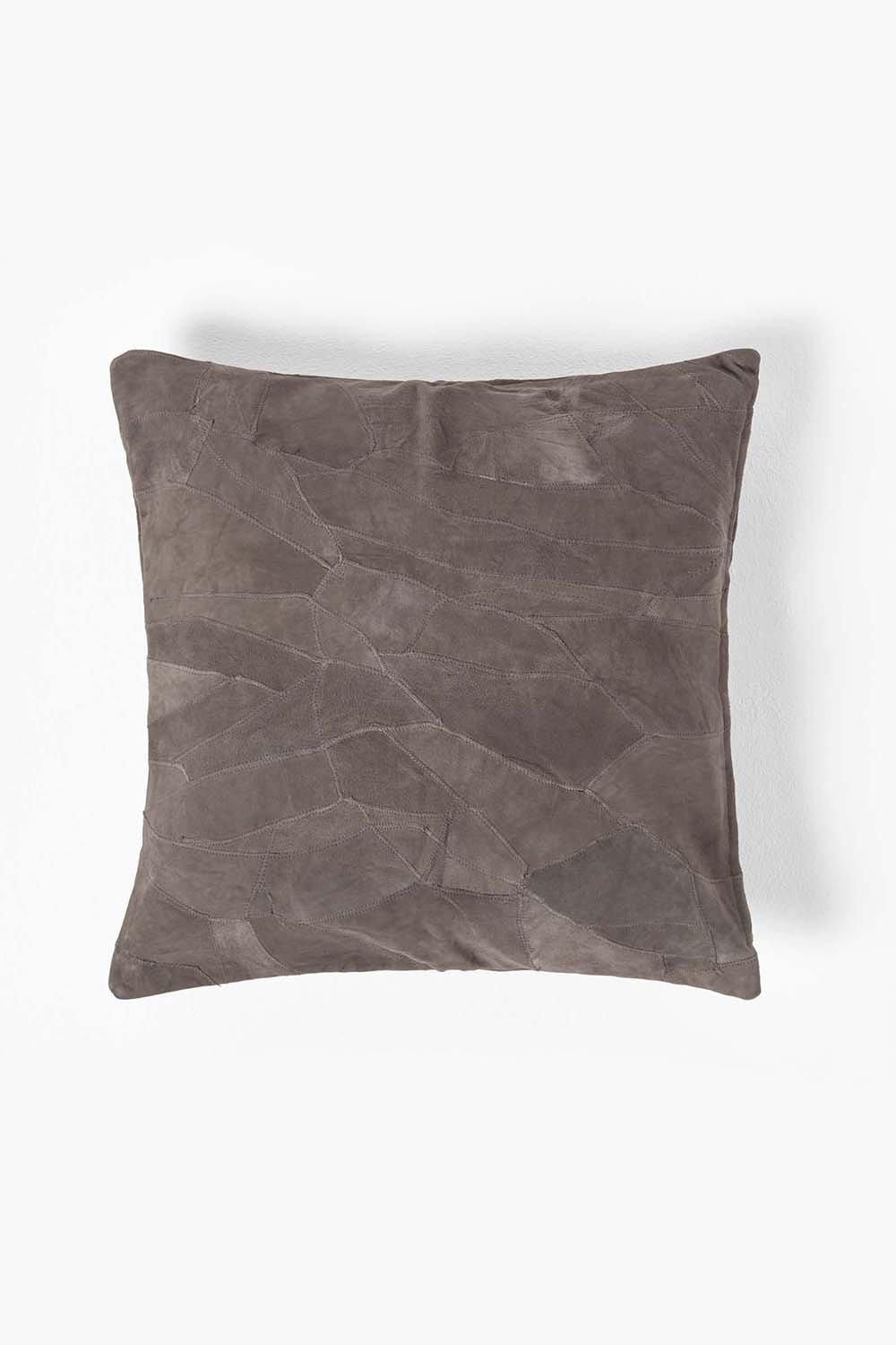 Homescapes Real Leather Suede Cushion with Feather Filling in Grey