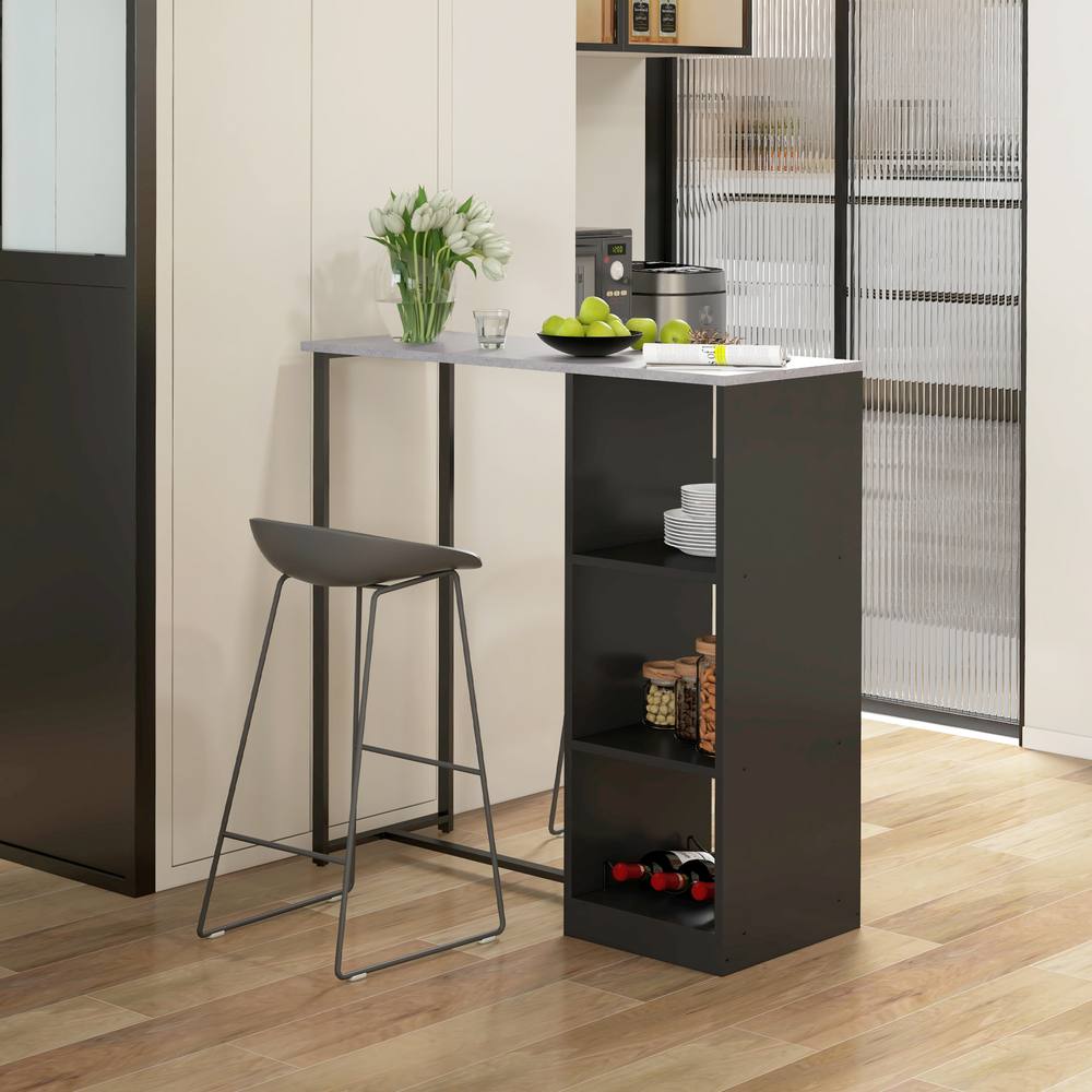 HOMCOM Breakfast Bar Table with 3-Tier Storage Shelf & Wine Rack, Black