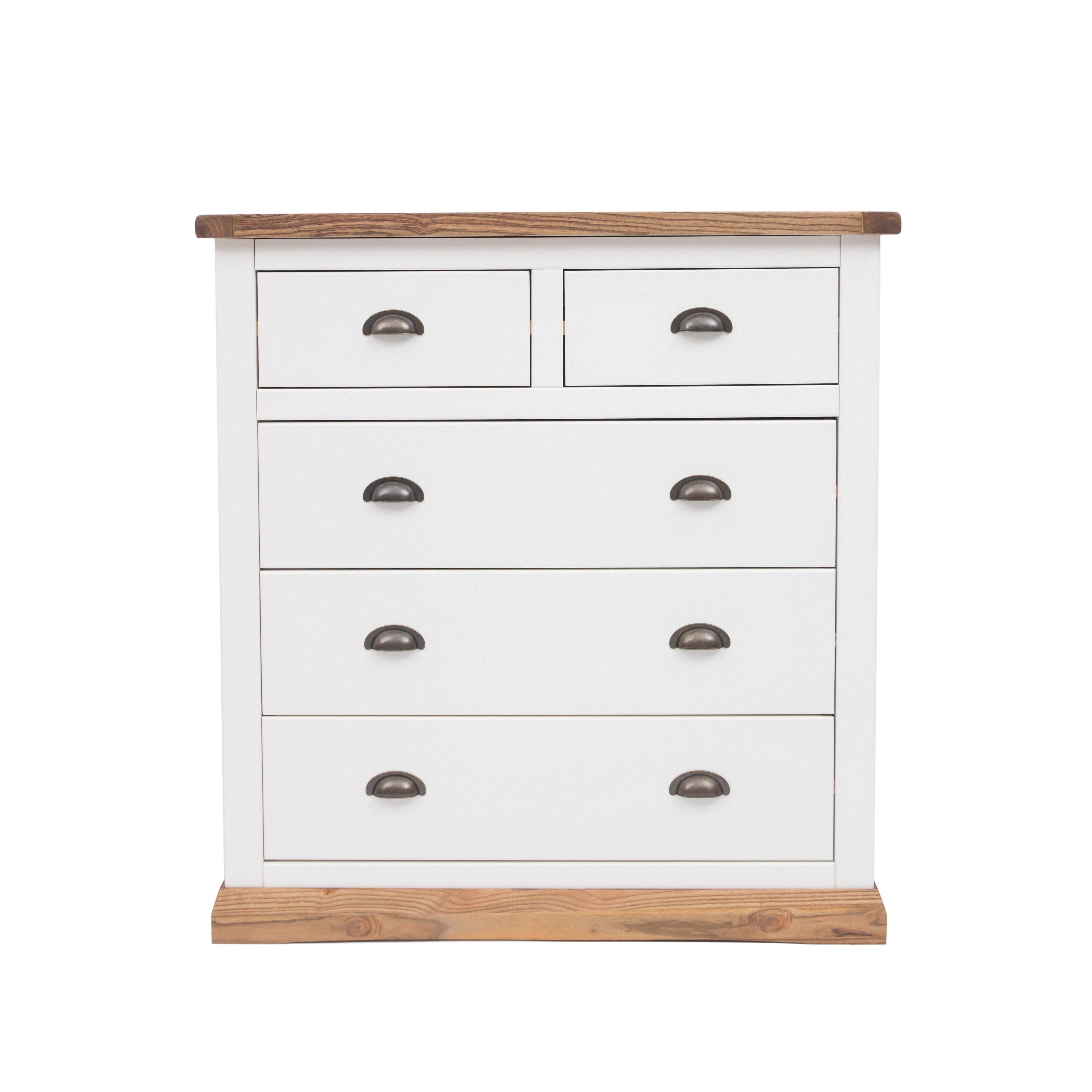 Cabinet Bits Tropea 5 Drawer Chest of Drawers Brass Cup Handle in Off-White
