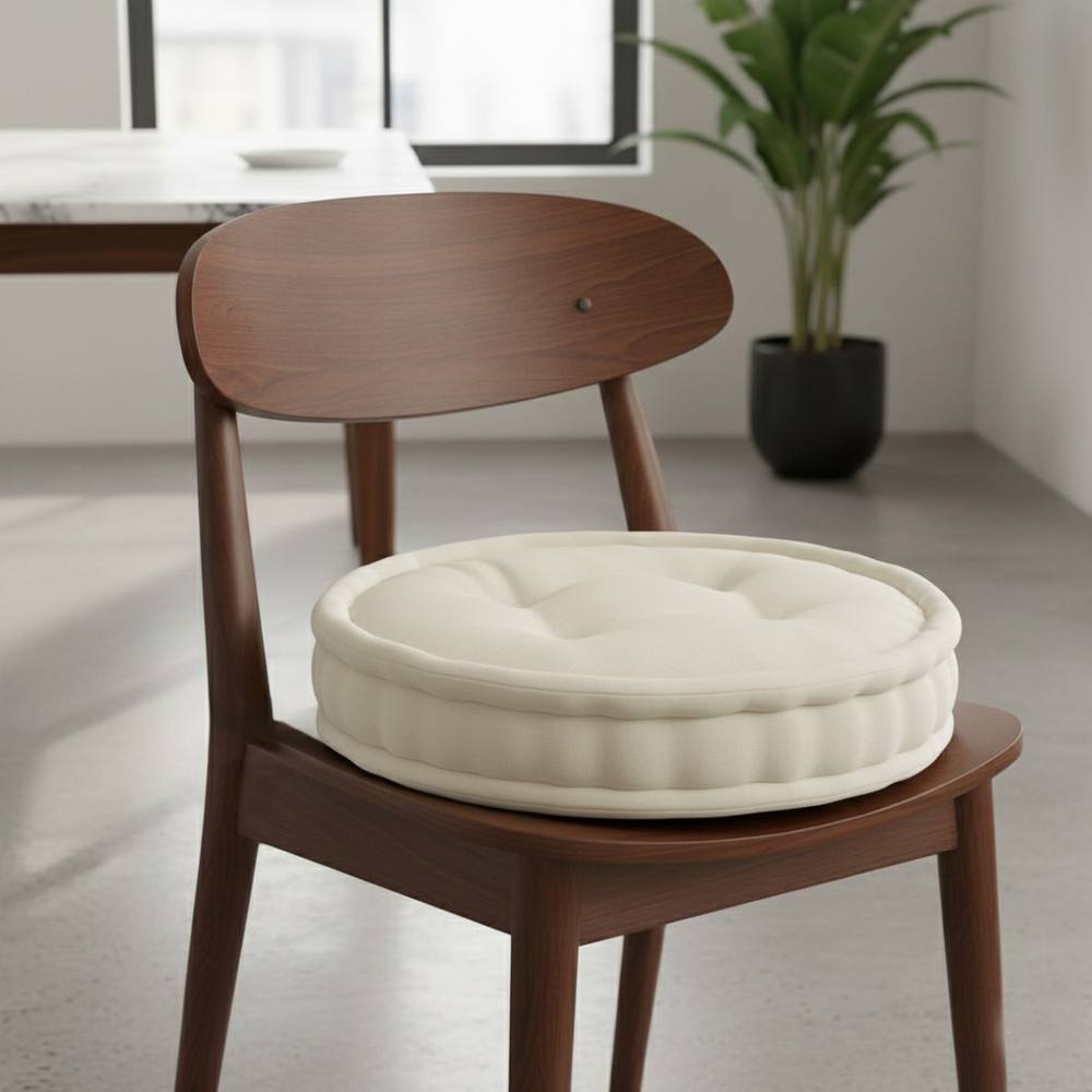Snug City Teddy Fabric Round Booster Cushion Soft Seat Riser Pad Dining Chair in Cream