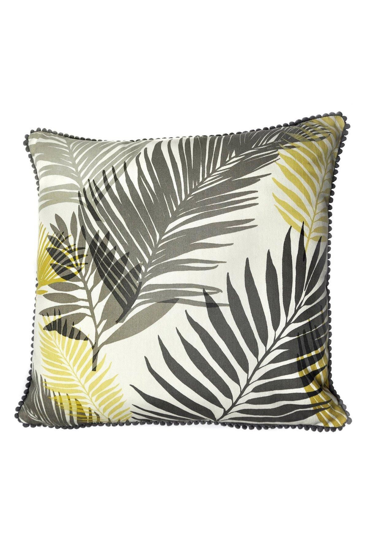 Fusion 'Tropical' Exotic Palm Leaf Print Filled Cushion 100% Cotton in Mustard