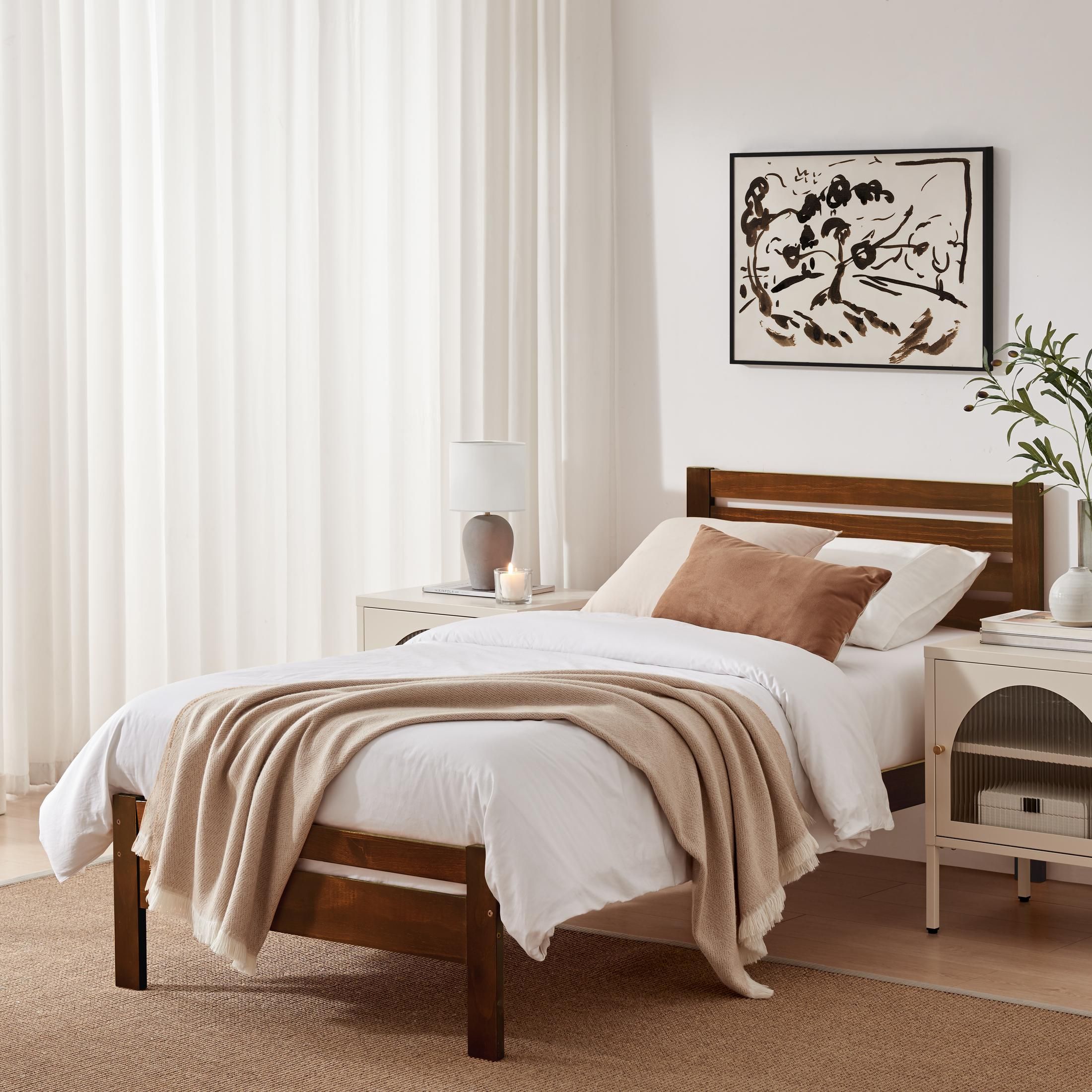 FurnitureboxUK Declan Solid Pine Single Bed Frame in Walnut
