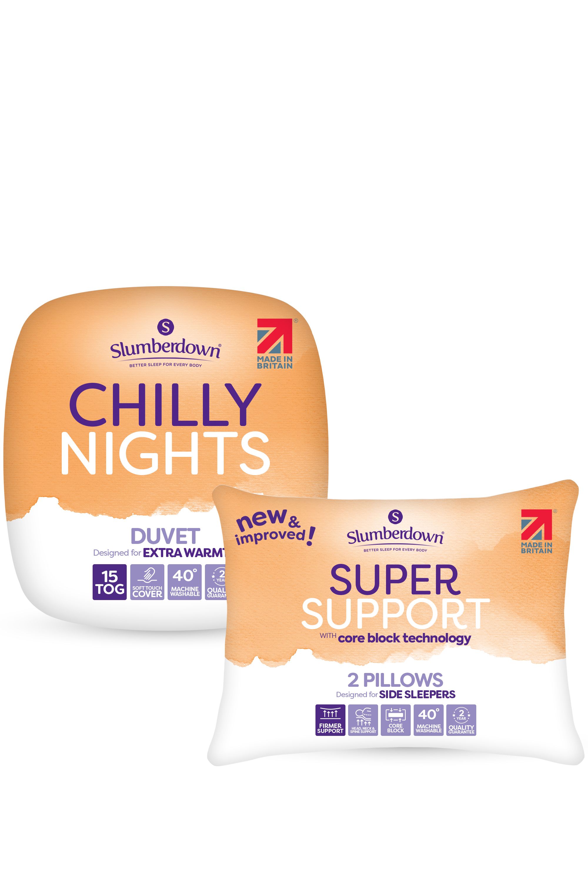Slumberdown Chilly Nights 15 Tog Winter Duvet With 2 Super Support Pillows in White