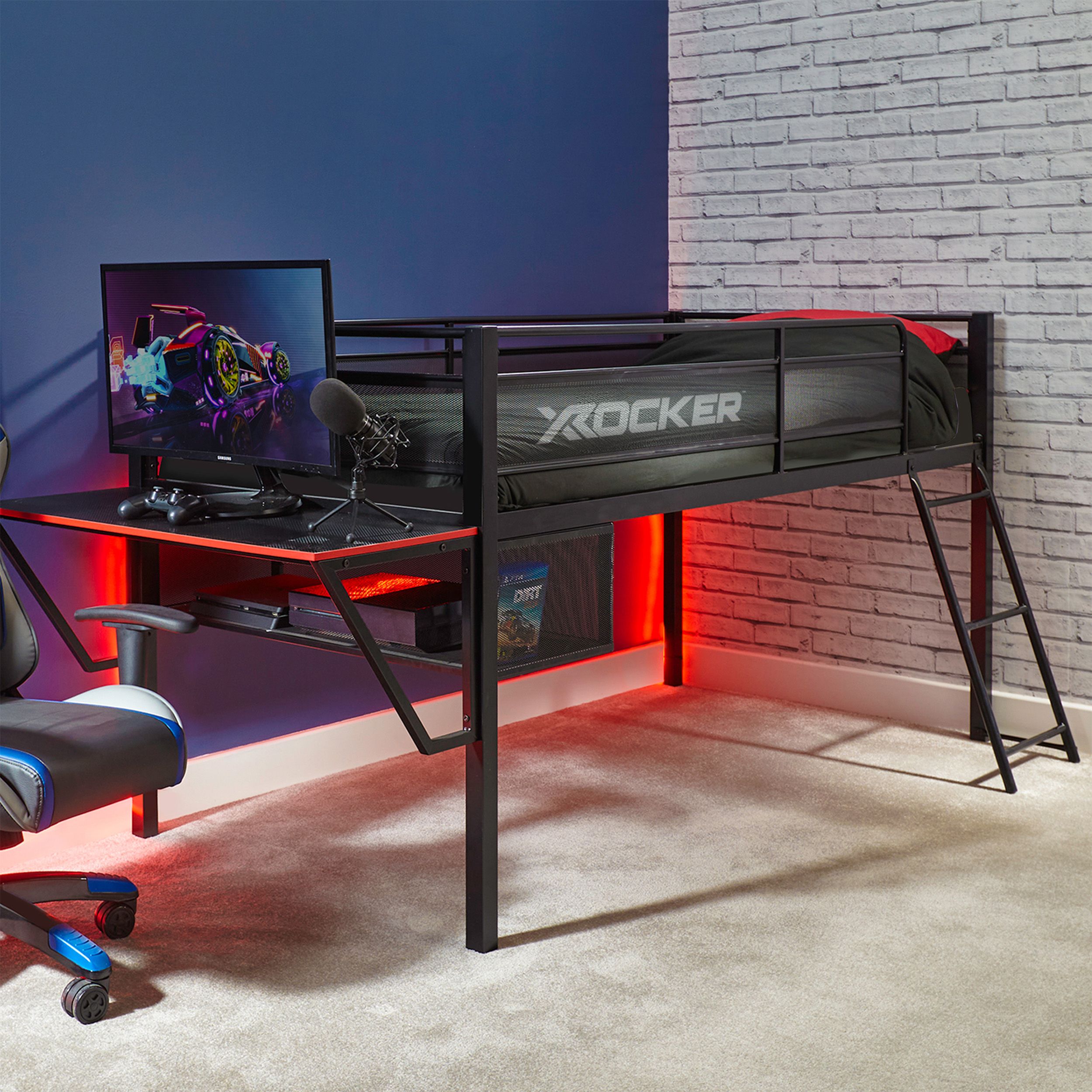 X Rocker Sanctum Mid Sleeper Bunk Bed with Gaming Desk & Underbed Space in Black