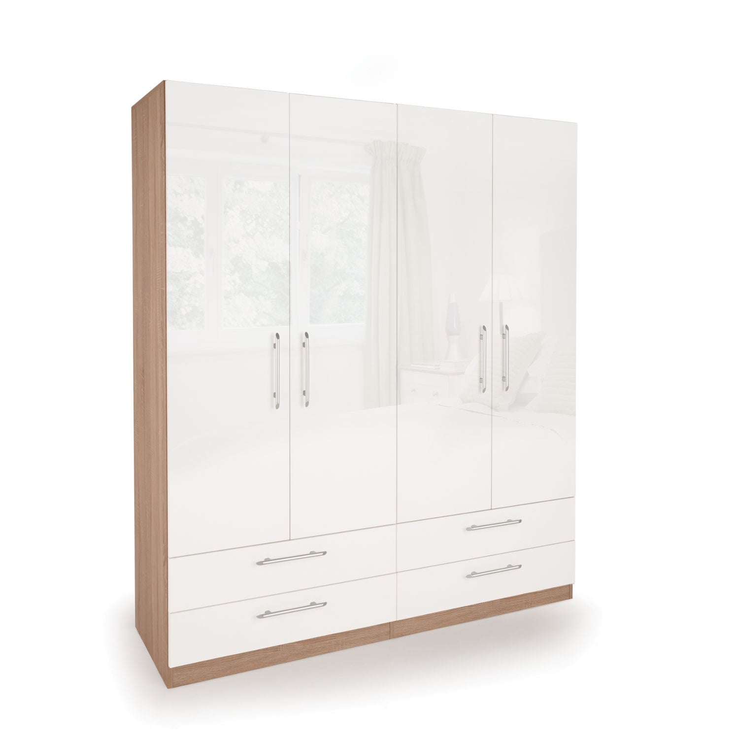 Kew High Gloss 4 Door 4 Drawer Wardrobe White and Brown
