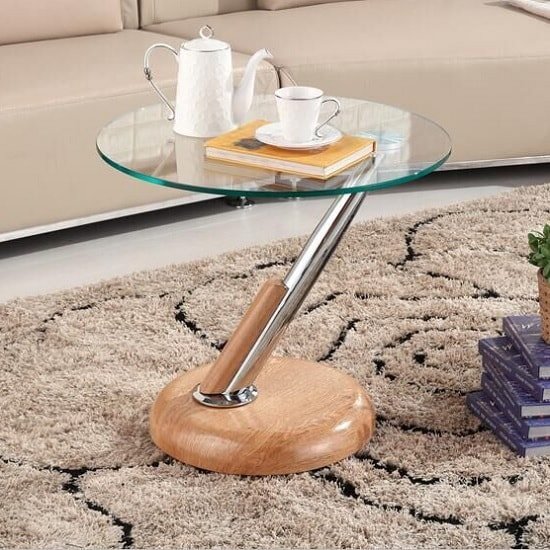 Tokyo Clear Glass Top Lamp Table In Beech