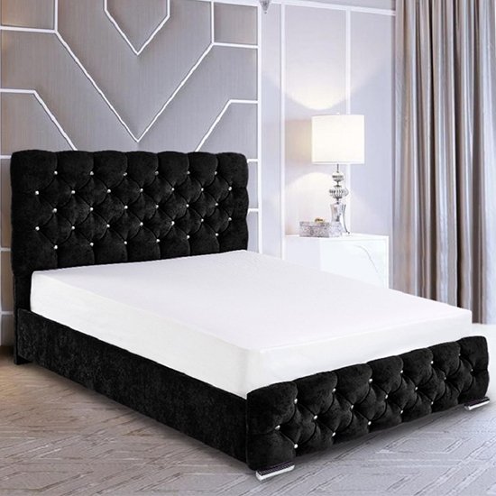 Harrisburg Plush Velvet Small Double Bed In Black