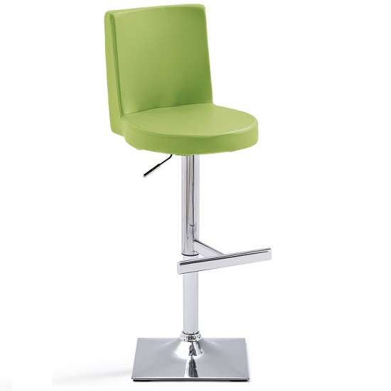 Twist Bar Stool Green Faux Leather With Square Chrome Base