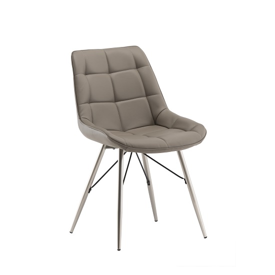Serbia Dining Chair In Taupe Faux Leather With Chrome Legs
