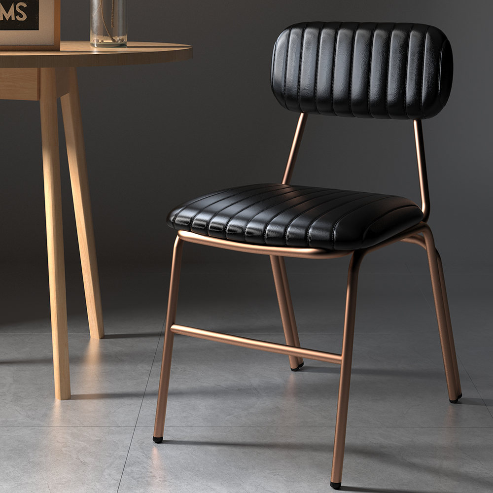 Set of 2 Faux Leather Dining Chairs with Upholstered & Metal Frame Modern Black Dining Room Chairs