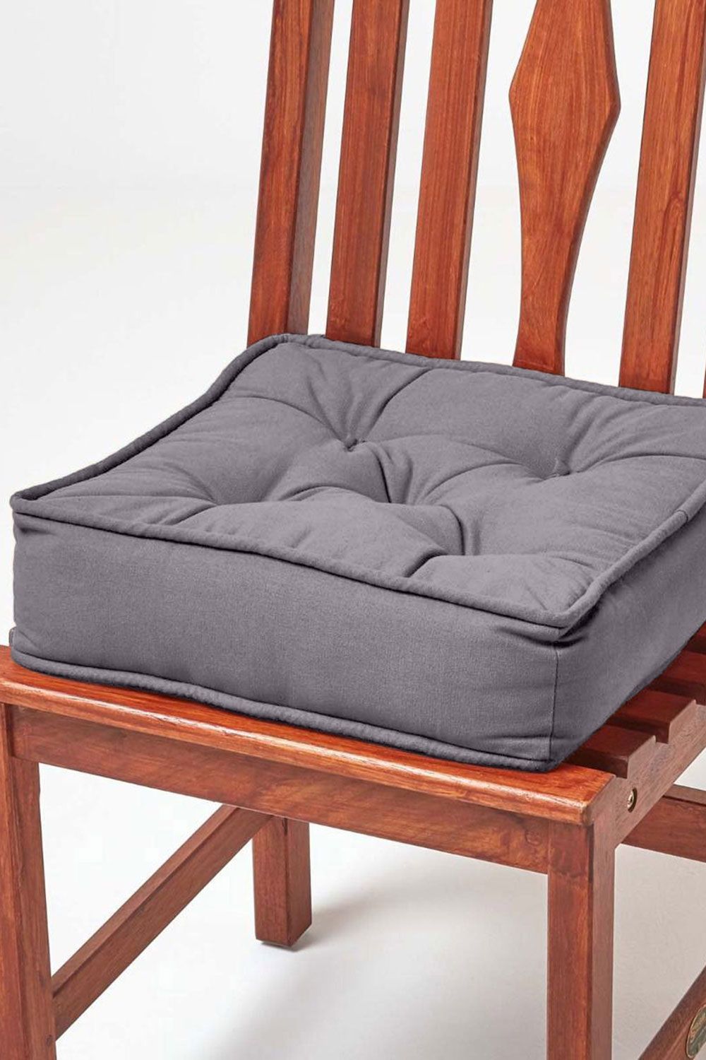 Homescapes Cotton Dining Chair Booster Cushion in Charcoal