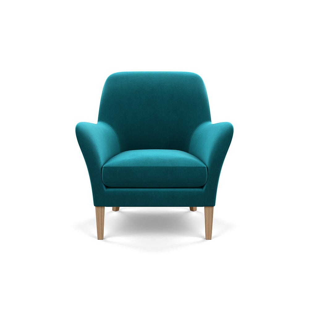 Heal's Wallis Armchair Smart Velvet Petrol Stained Oak Feet