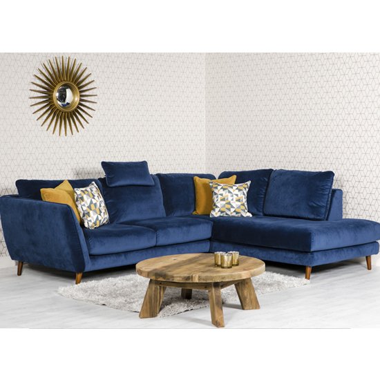 Helsonk Velvet Upholstered Right Handed Corner Sofa In Blue