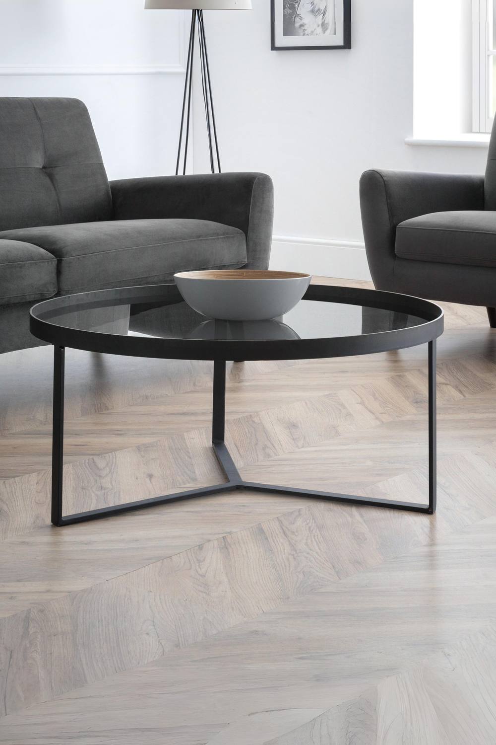 Julian Bowen Round Glass Top Coffee Table in Black