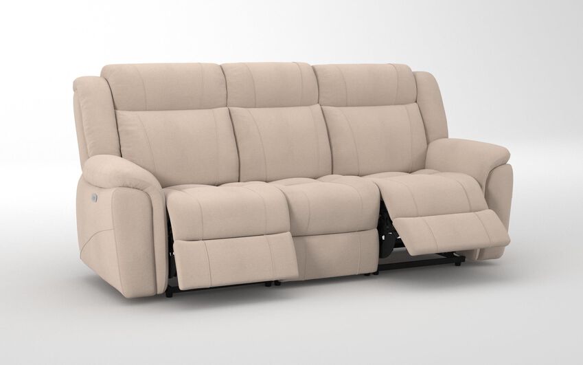White Fabric Elland 3 Seater Power Recliner Sofa