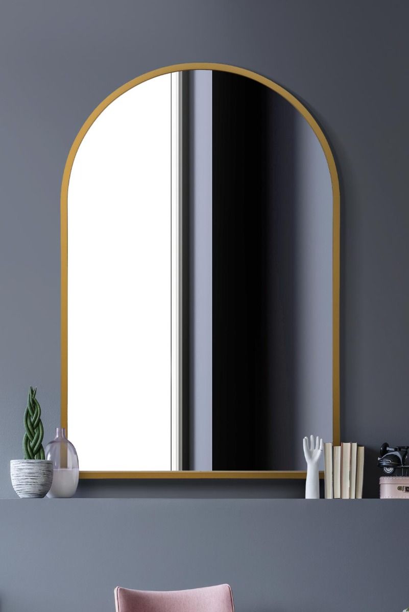 MirrorOutlet Gold Metal Framed Arched Wall Mirror 47" X 31" (120CM X 80CM)