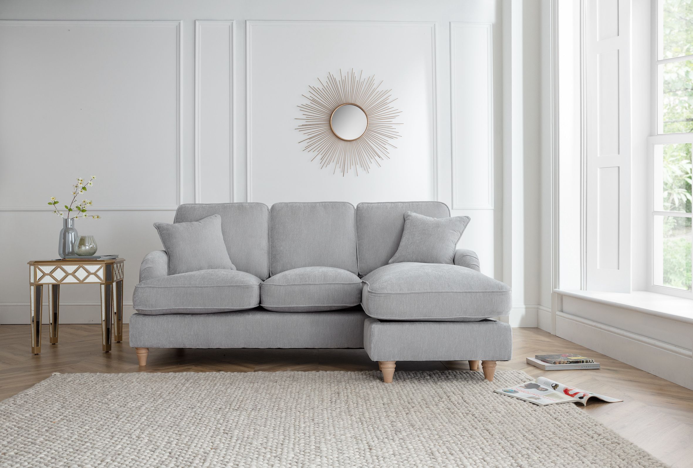 The Great Sofa Company Orla Right Hand Chaise Sofa Manhattan Charcoal in Light Grey