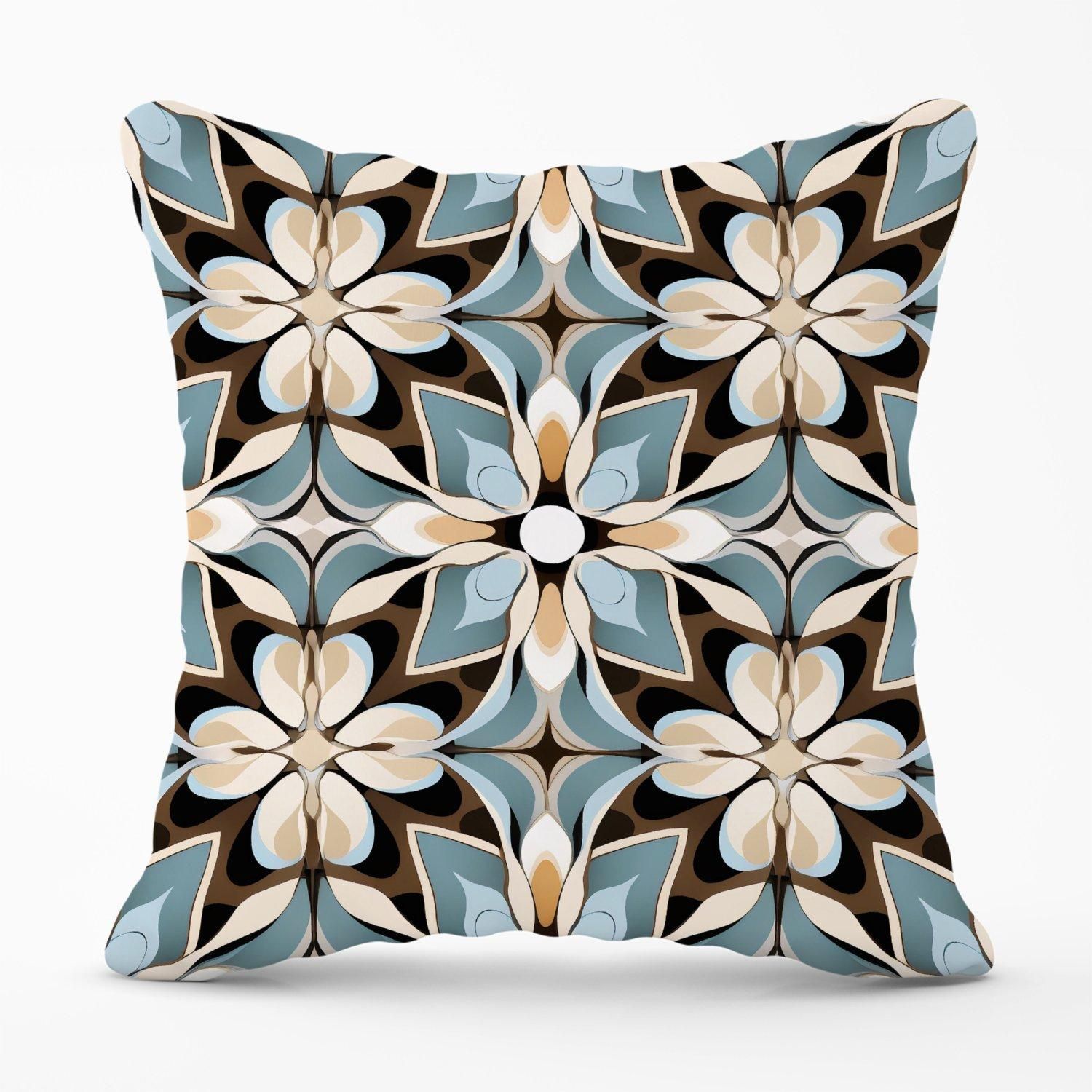 Warren Reed - Designer Beige & Brown Abstract Pattern Outdoor Cushion in Grey