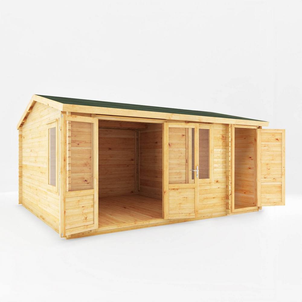 Mercia 5.1 x 4 m Home Office Elite 28 mm Log Cabin with Side Shed in Light Brown 2