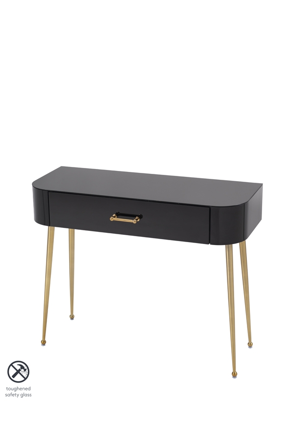 Mason Black Glass Console Table – Brushed Gold Legs