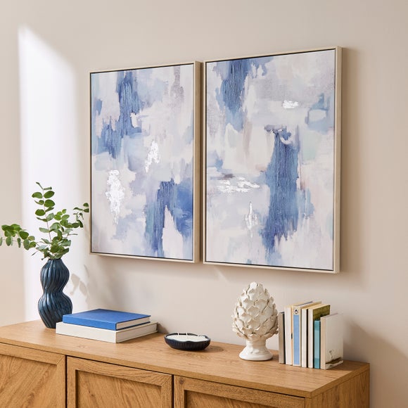 Set of 2 Abstract Global Blue Framed Canvases