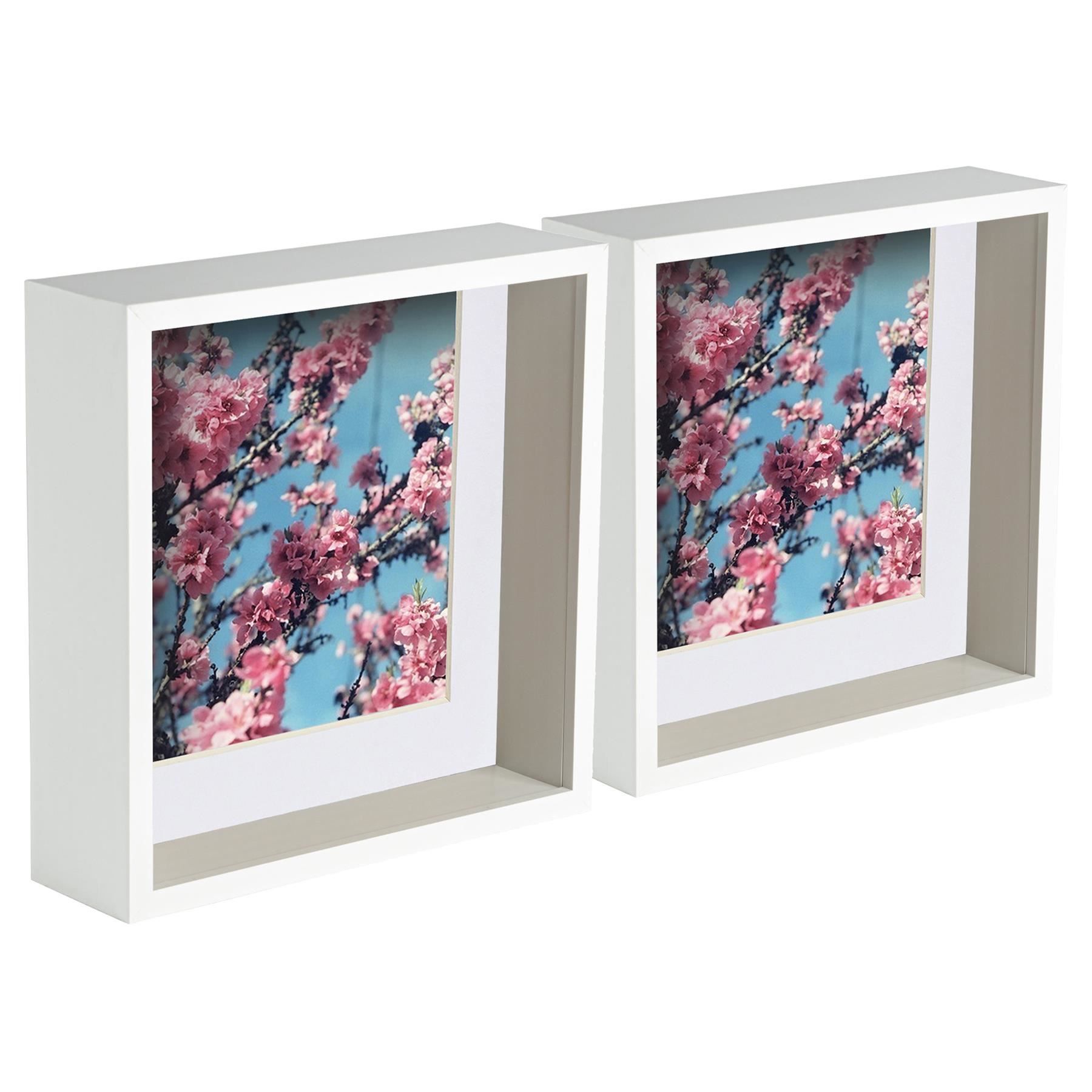 Nicola Spring 3D Deep Box Photo Frames - 8 x 8" with 6 x 6" Mount - Light Wood - Pack of 2 in White