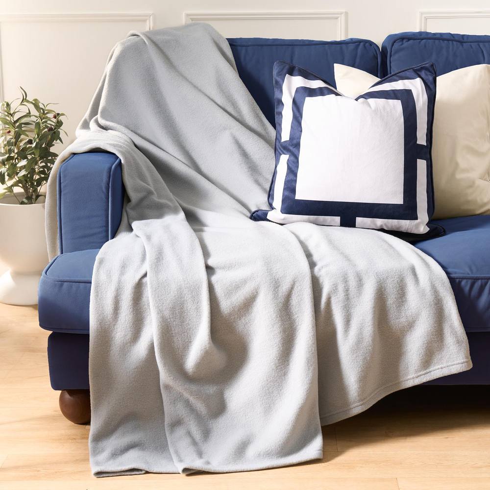 OHS Ultra Soft Polar Fleece Throw Lightweight Blanket Bedspread in Mid Grey
