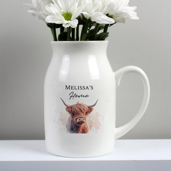Personalised Highland Cow Flower Jug Vase 4