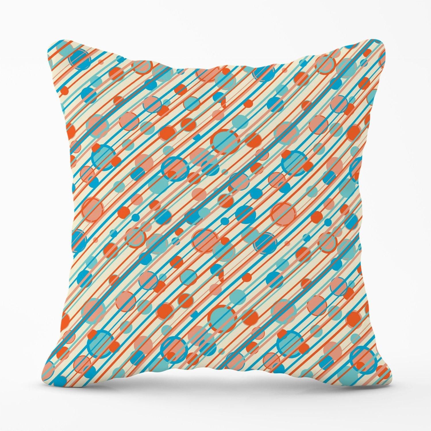 Warren Reed - Designer Retro Stripes & Circles Outdoor Cushion in Blue