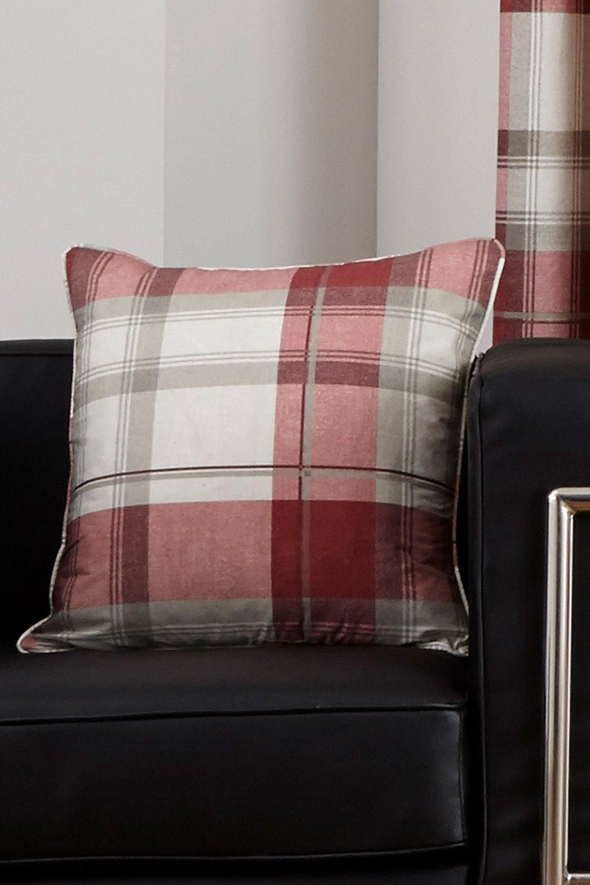 Fusion 'Balmoral Tartan' Warm Woven Check 100% Cotton Filled Cushion in Scarlet