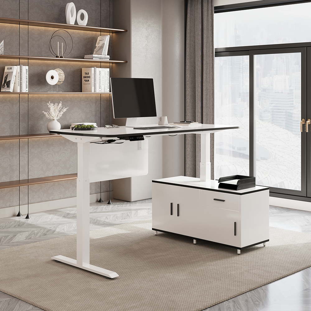 L Shaped Executive Office Desk Standing Desktop with 3 Doors & Drawer White Office Furniture Right Hand  (1600mm)
