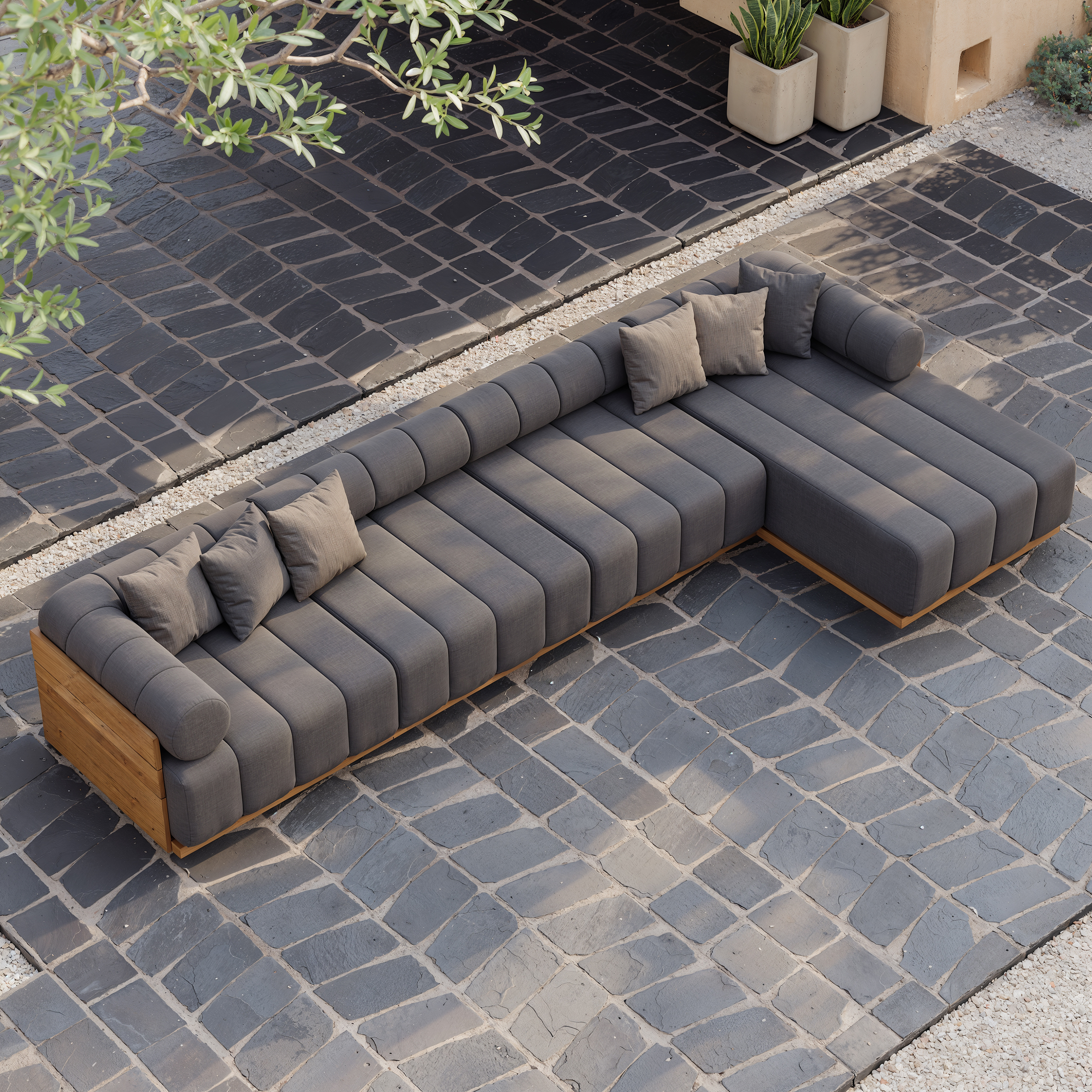 Resaro Outdoor 4-Piece Teak Modular Sectional Set for 5 in Gray (405 cm)