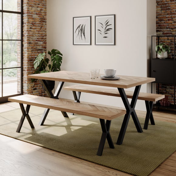 Ezra II 6 Seater Rectangular Dining Table with 2 Benches
